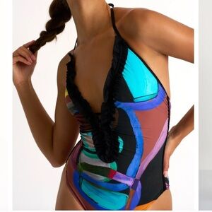 Shan Classique Deep V Ruffle Halter Fullpiece - Sunny